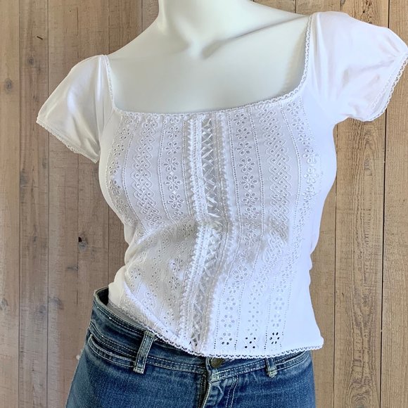Oasis white eyelet +ribbon puff sleeve crop top - Picture 12 of 12